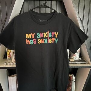 Black Graphic Tee with Colorful Text